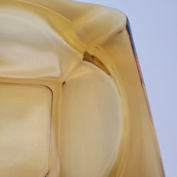 Mid-Century Modern Amber Glass Ashtray Square Geometric 6" Heavyweight Near Mint - Picture 3 of 8